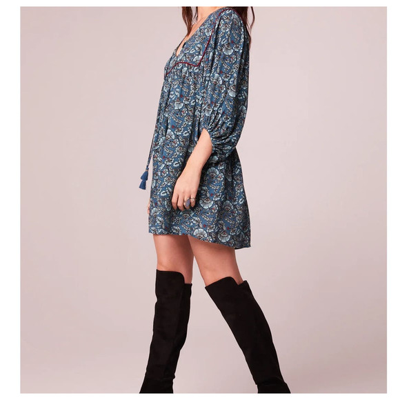 Mallory Teal Floral Babydoll Mini Dress - Picture 1 of 4